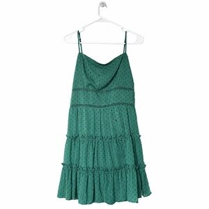 Forest Green Tiered Babydoll Mini Dress | Swiss Dot Ruffle Cottagecore Size L